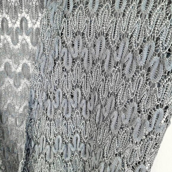 Promod Gray Metallic Knit Crochet Lace Wrap Cap Sleeve Cardigan - Picture 6 of 8